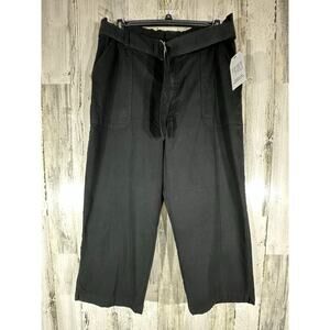 Time and Tru Crop Pants Size 18 Black Elastic Paperbag Waist Belted Wide Leg NWT